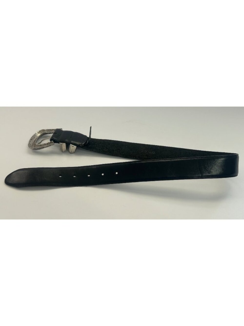 VTG 90s Brighton Black Leather Belt Silver-Tone Filigree Buckle Boho Cowgirl S - Picture 6 of 7